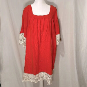 orange & cream Umgee square neck crochet trim tunic size xl